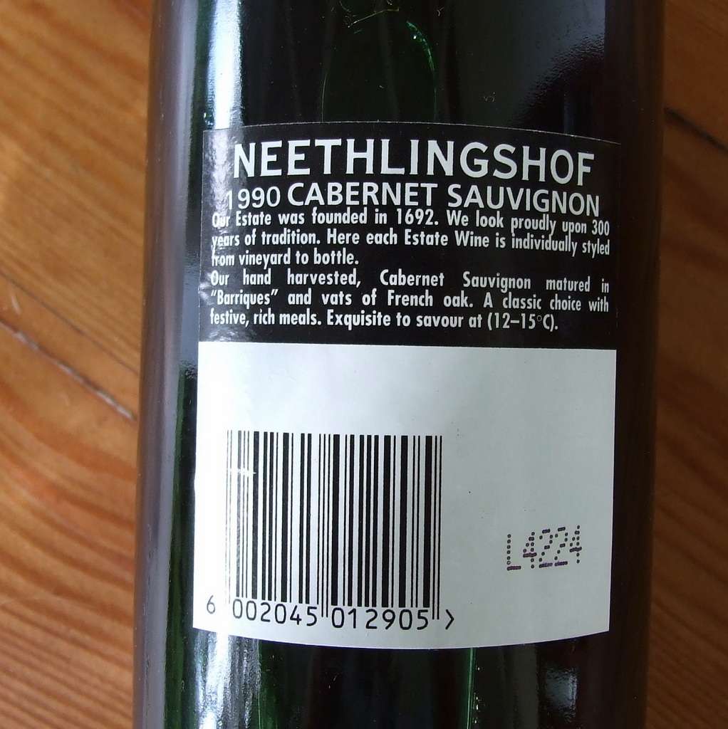 1990 vintage NEETHLINGSHOF CABERNET SAUVIGNON unopened