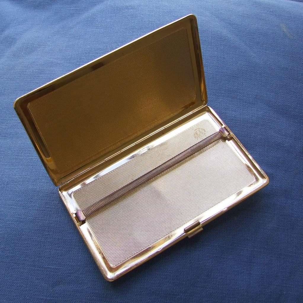 Vintage Davian leather covered brass Rolls Royce cigarette case