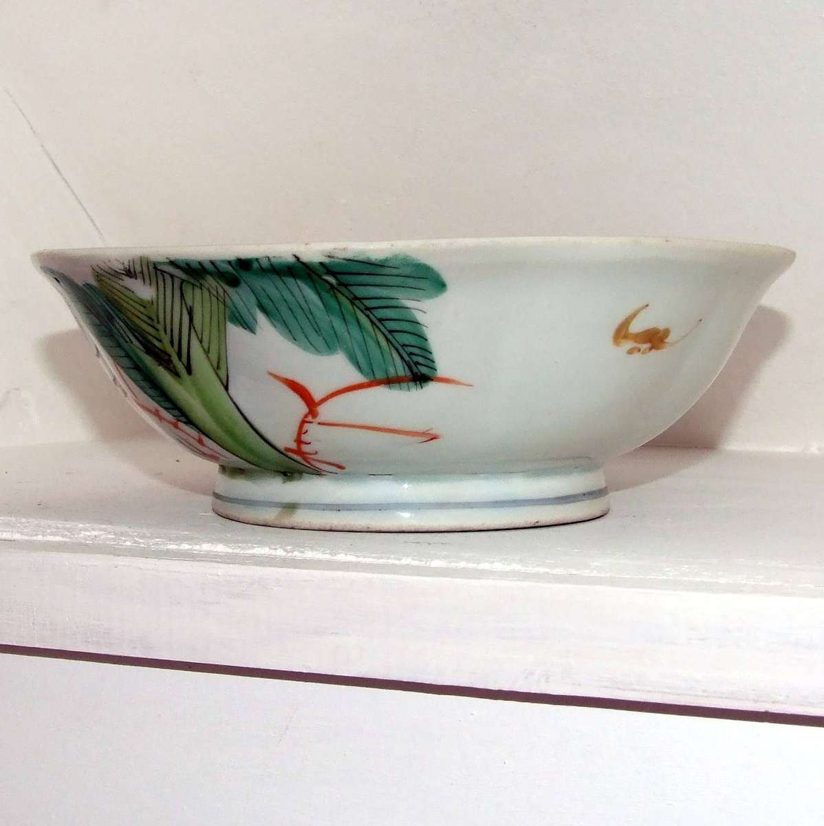 Rare vintage Asian Rooster & Peony Hand Painted Bowl
