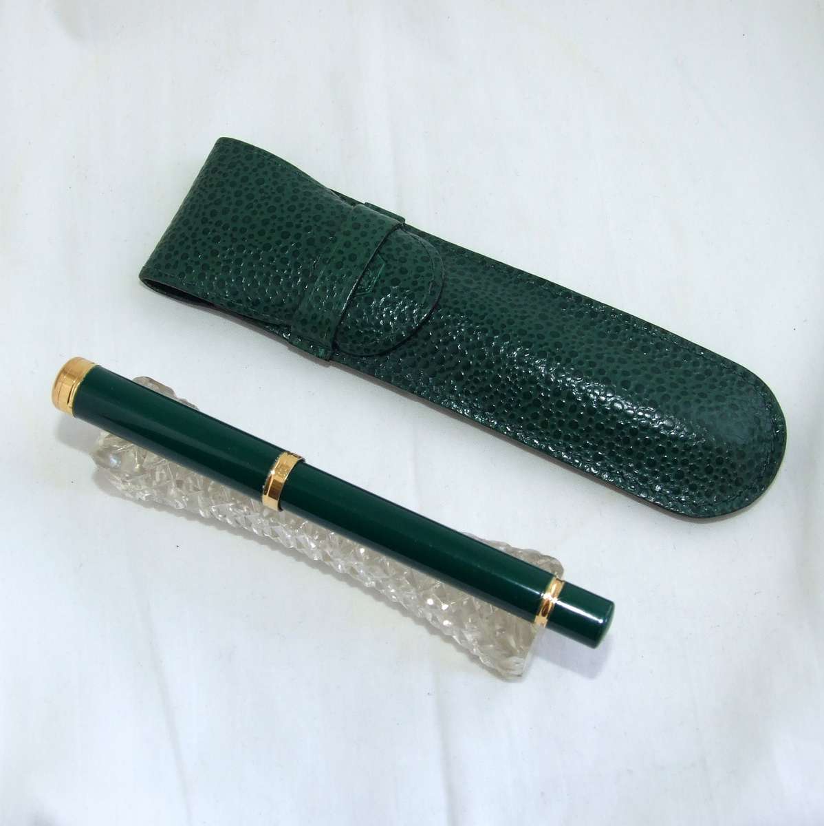 Rare WATERMAN  "Lady Charlotte" green enamel and gold ballpoint pen with original leather case