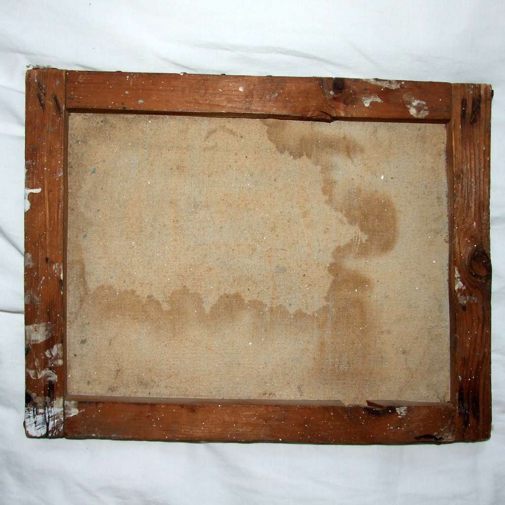 Vintage black and white landscape oil painting by Northern Rhodesian Artist A. Kankonde