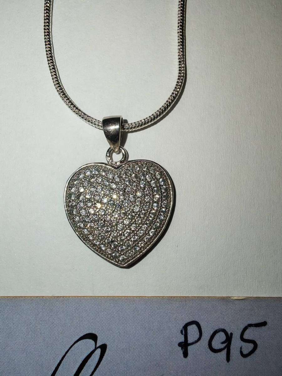 Sterling Silver CZ pave heart pendant. P95