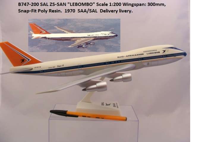 South African Airways ZS-SAN "Lebombo" B747-200 Snap-Fit Plastic Scale 1/200 MIB