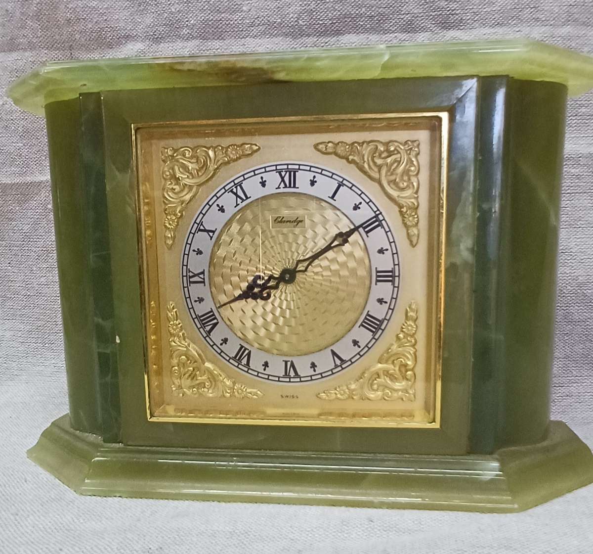 Vintage Claridge Swiss Windup Green Marble Mantle Clock