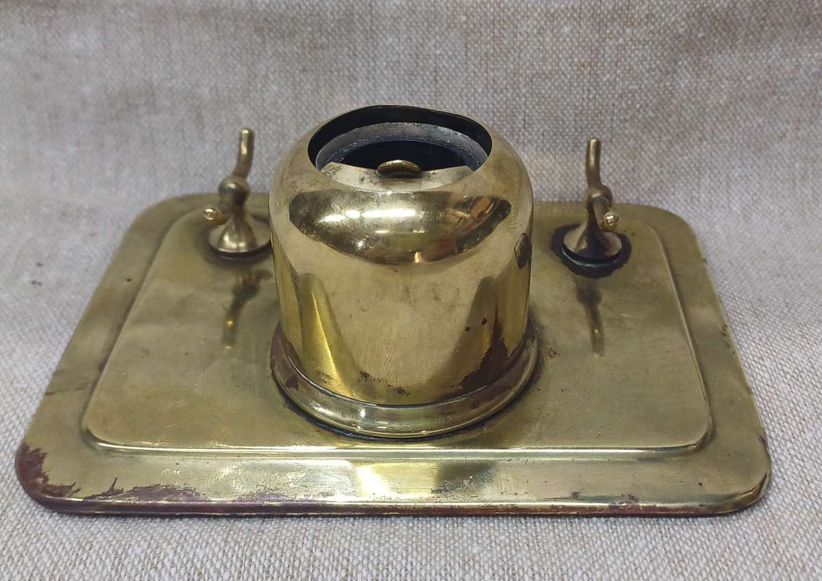 Vintage Brass Metal Dome Inkwell and Pen Stand 1930's