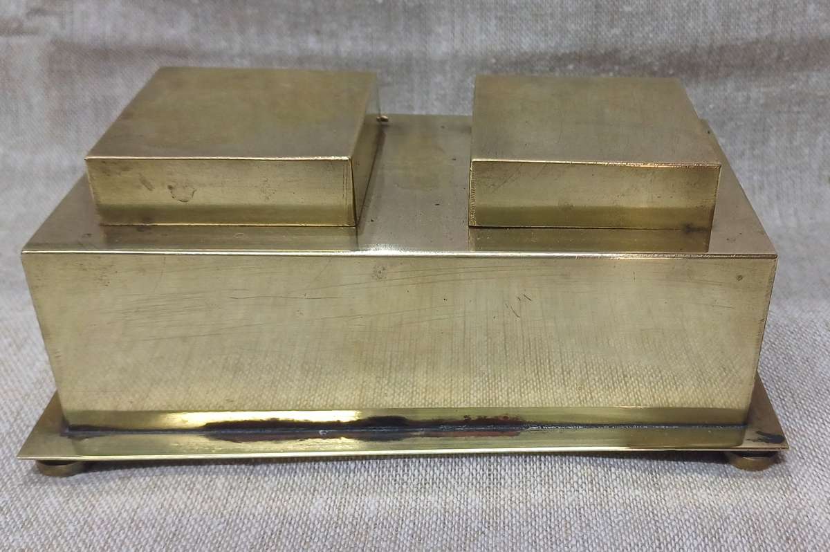 Vintage Double Square Brass Inkstand Inkwell 1930's