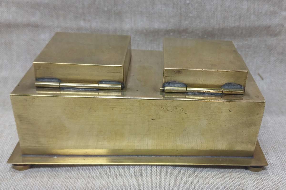 Vintage Double Square Brass Inkstand Inkwell 1930's