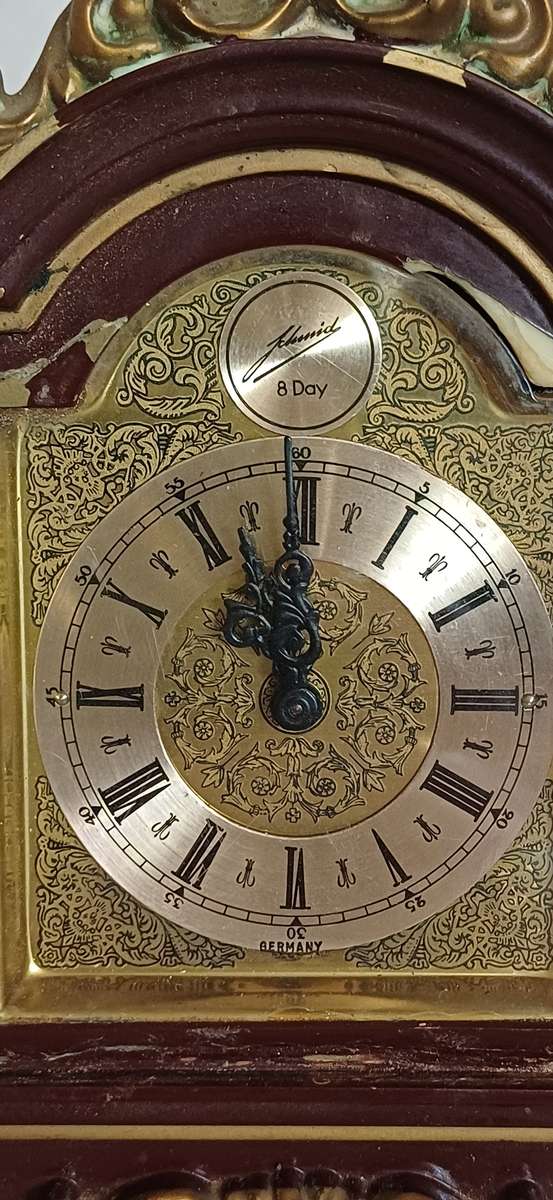 Vintage German SCHMID 8 Day Windup Grandfather Clock With Swinging Pendulum (1960's)