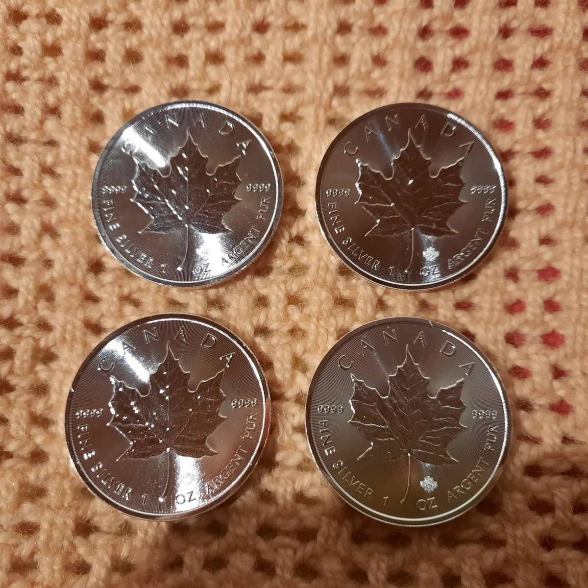 Four 1 oz Silver Canadian Maple Leaf Coins - R1300 Per Coin
