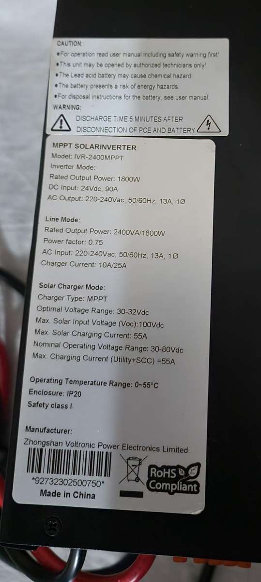 Mecer 2400VA, 1800W, 24V Inverter With MPPT Solar Charger For Part or Repair