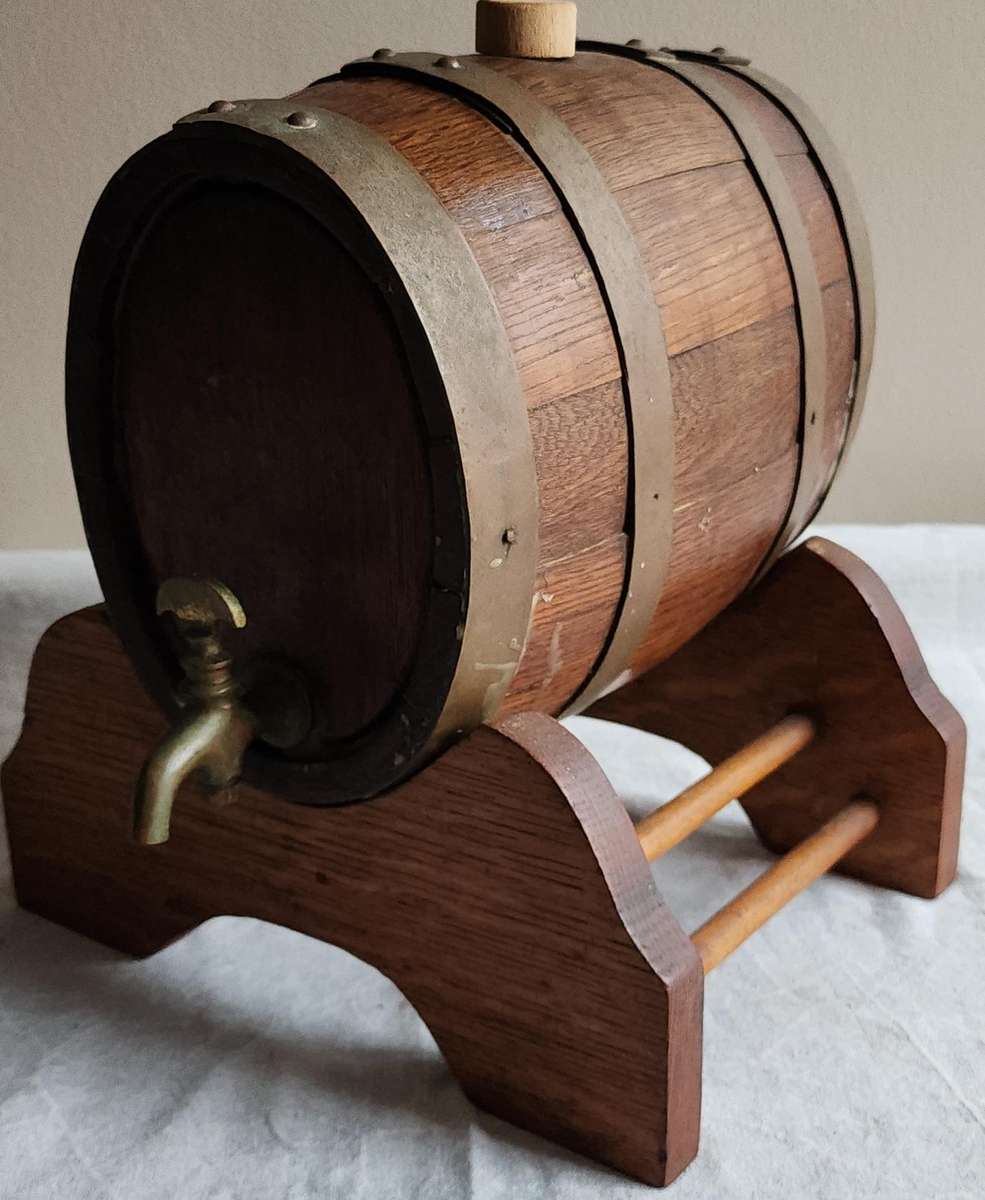 Beautiful vintage oak barrel with brass tap