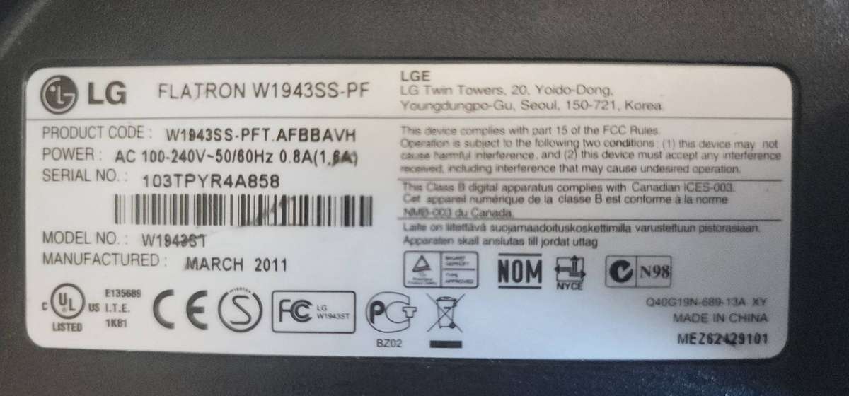 LG Flatron W1943SS 19" Scren