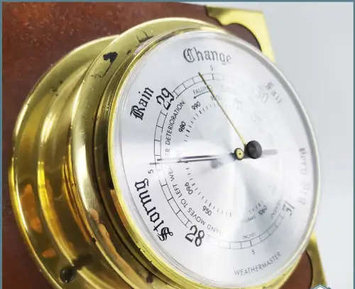 Brass and Wood Gauge Style Clock and Barometer Wall Plaque!!! 38cm Wide!!!