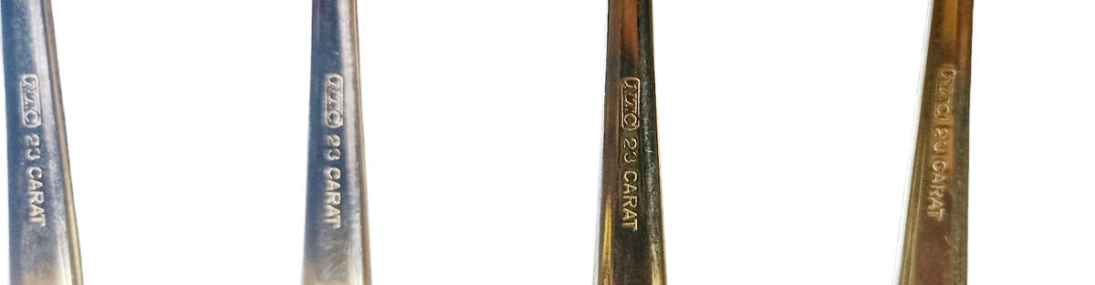 Vintage N.T.C. 23 Carat Gold Plated Set of 12 Cake Forks with Flowers Pattern and engraved 23 Carat