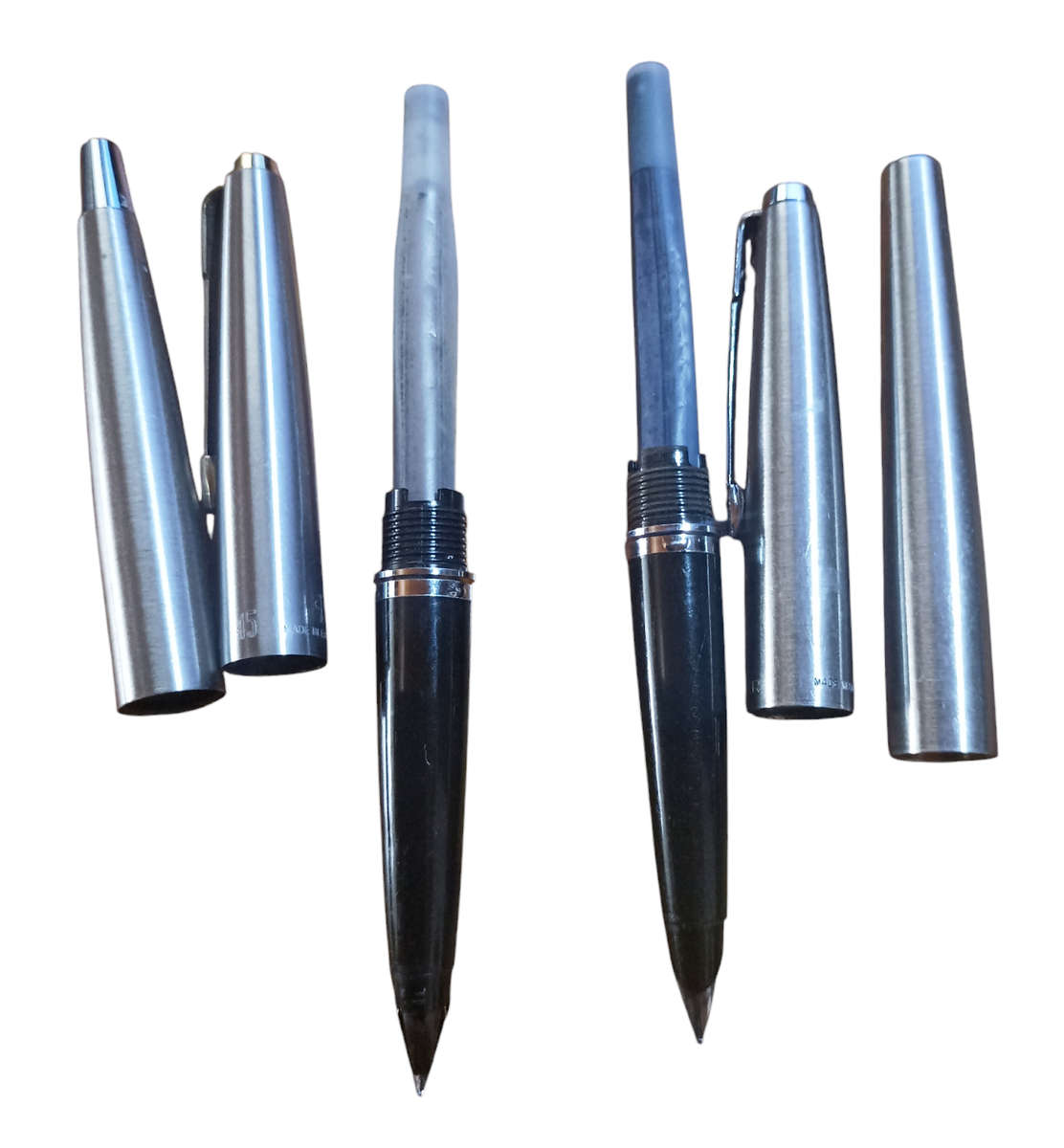 2 Vintage Parker 45 gold nip and a Parker made in England silver Fountain pens