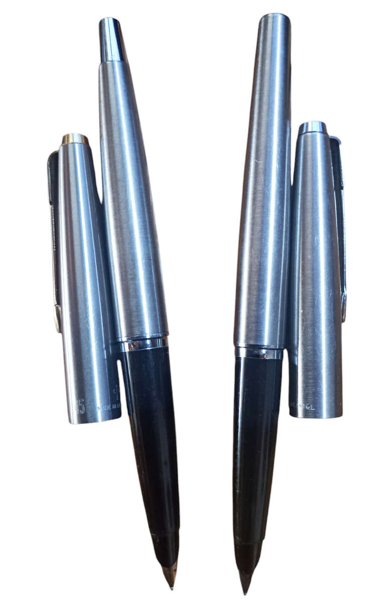 2 Vintage Parker 45 gold nip and a Parker made in England silver Fountain pens