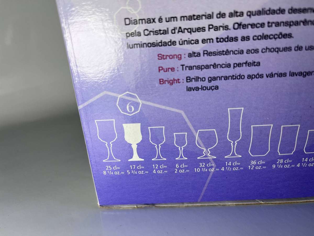 French Cristal D arques Diamax Long Champ Crystal White Wine Glasses x 6 - Unused in Box