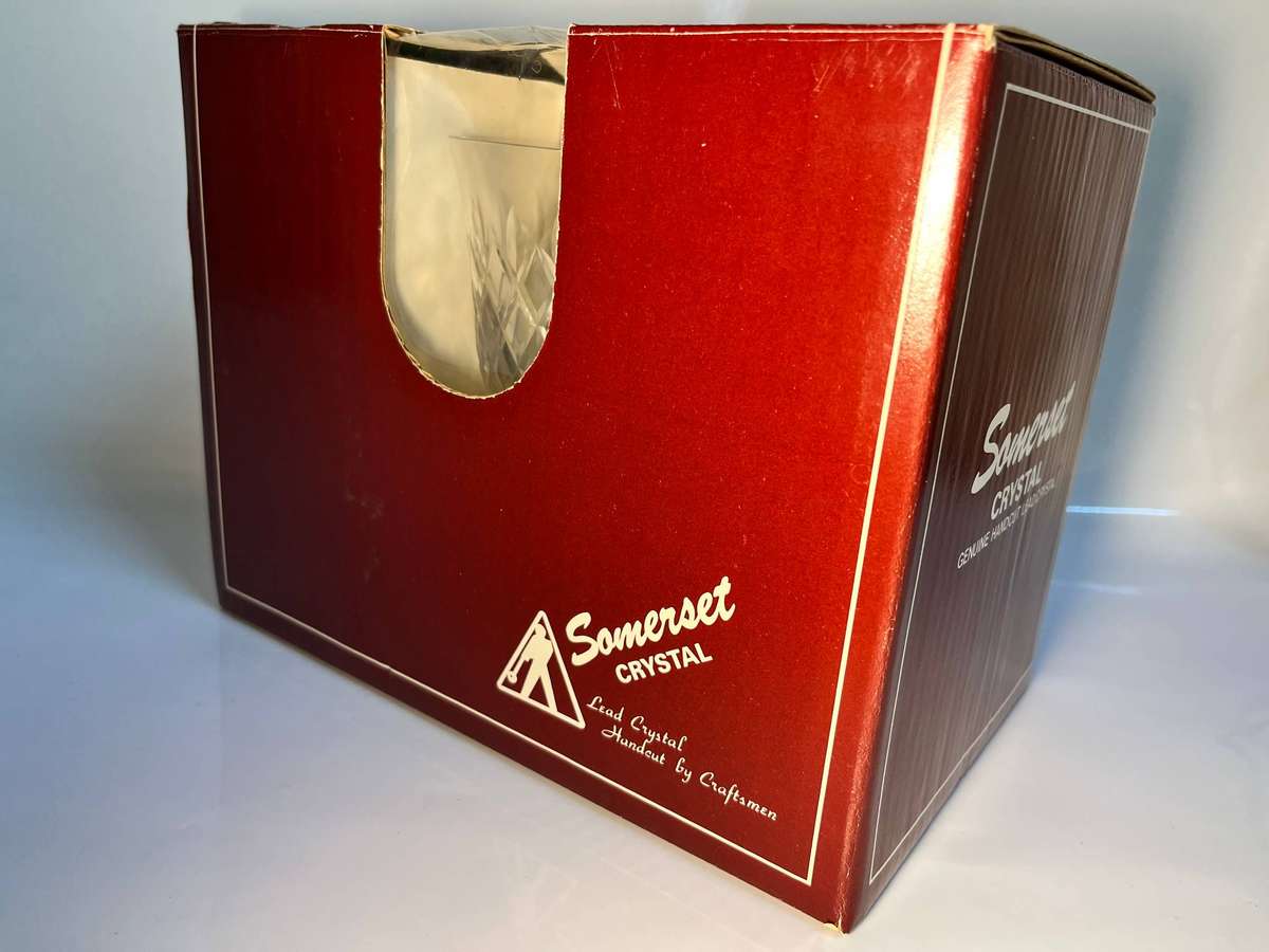 Handcut Somerset Lead Crystal Wine Glasses x 6 - Unused in Box