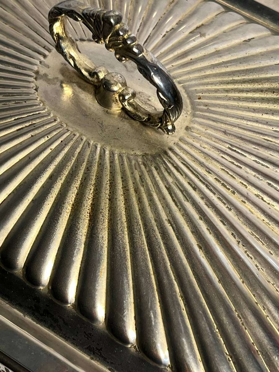 Antique Silver Plated Casserole Dish with Lid and Marinex Glass Baking Dish