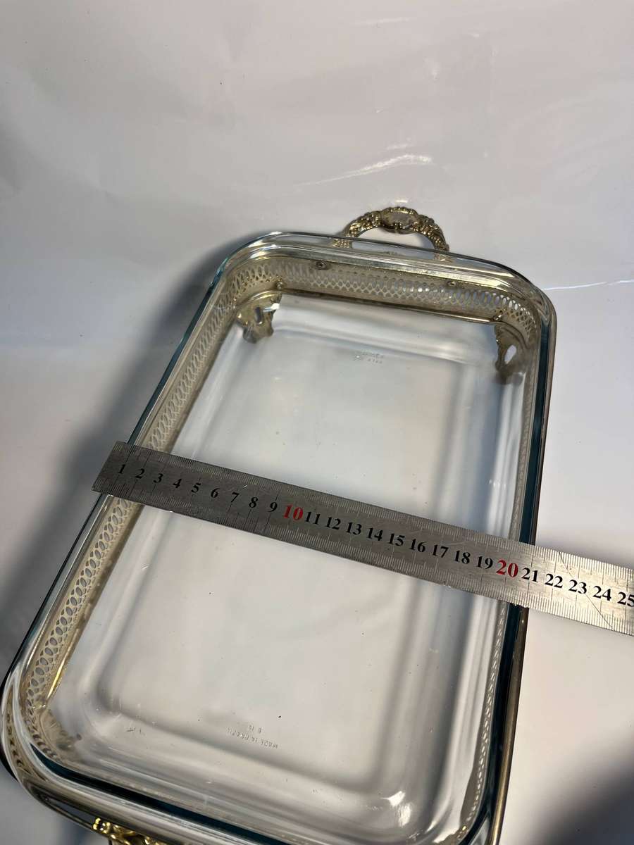 Antique Silver Plated Casserole Dish with Lid and Marinex Glass Baking Dish