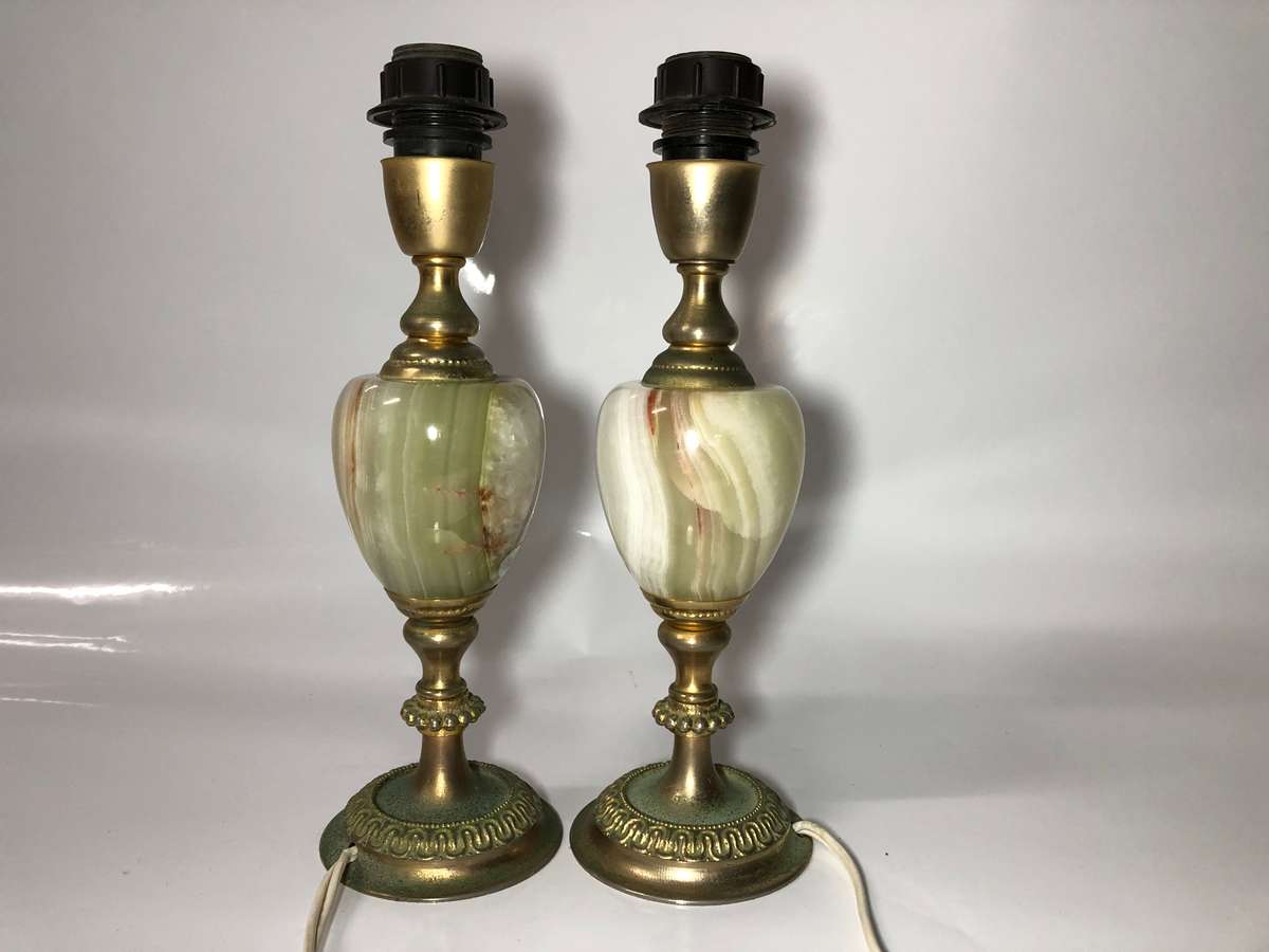 PAIR OF VINTAGE METAL AND ONYX LAMPS