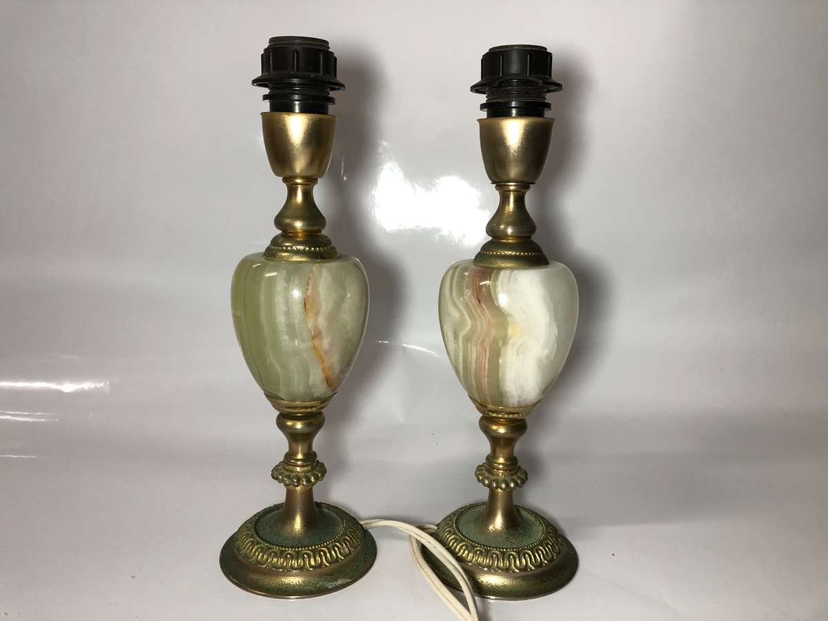 PAIR OF VINTAGE METAL AND ONYX LAMPS