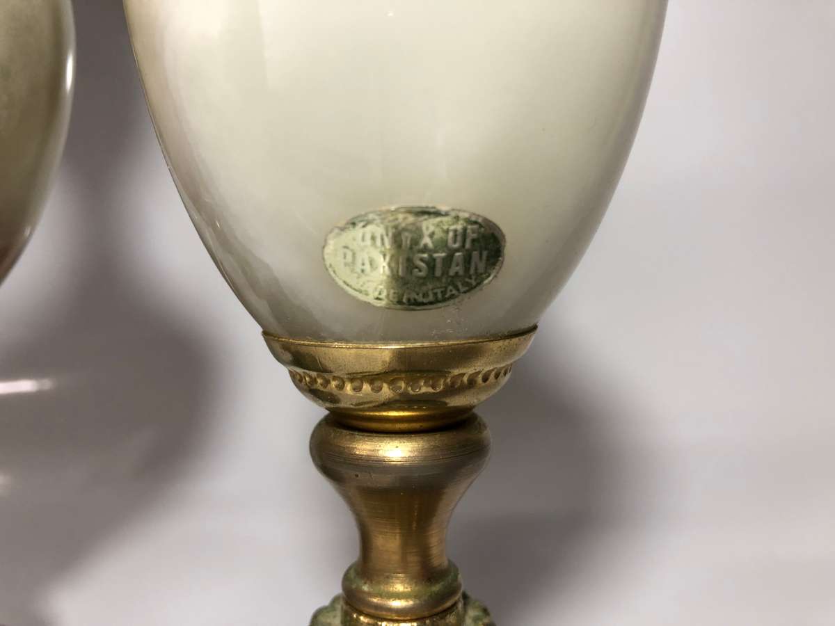 PAIR OF VINTAGE METAL AND ONYX LAMPS