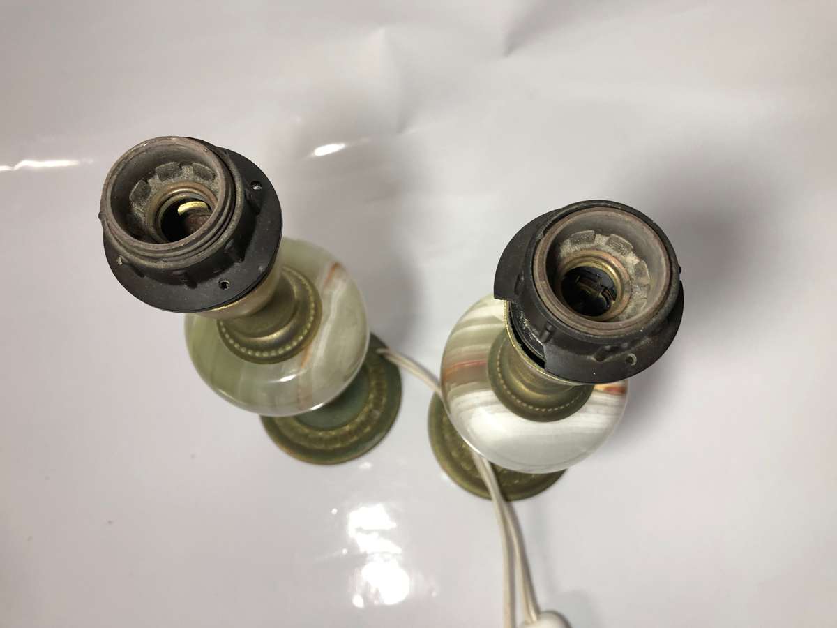 PAIR OF VINTAGE METAL AND ONYX LAMPS