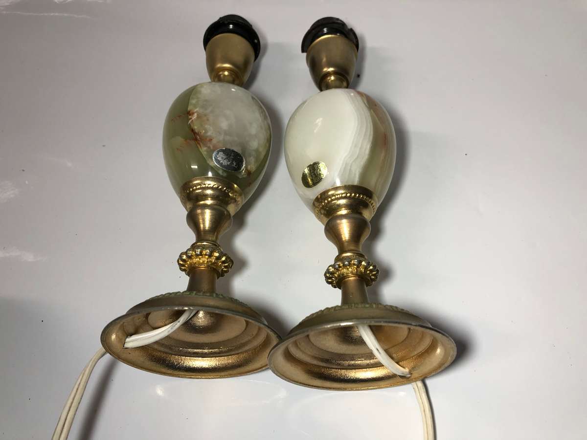 PAIR OF VINTAGE METAL AND ONYX LAMPS