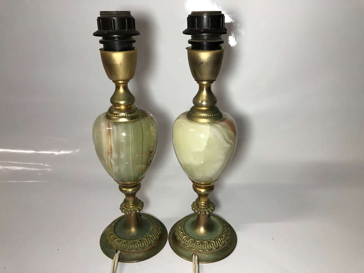 PAIR OF VINTAGE METAL AND ONYX LAMPS