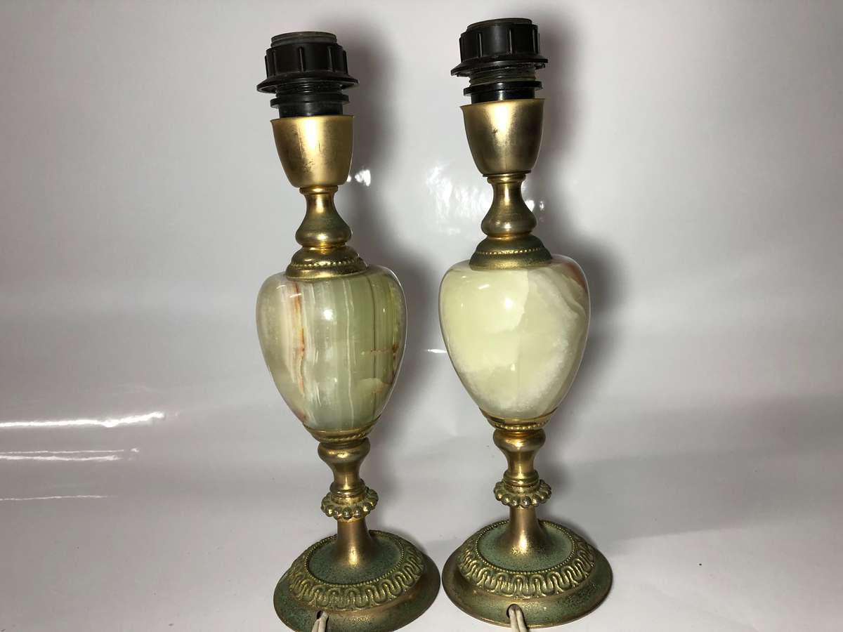PAIR OF VINTAGE METAL AND ONYX LAMPS