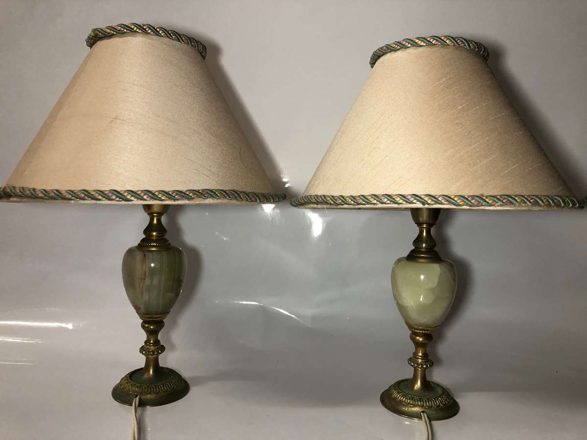PAIR OF VINTAGE METAL AND ONYX LAMPS