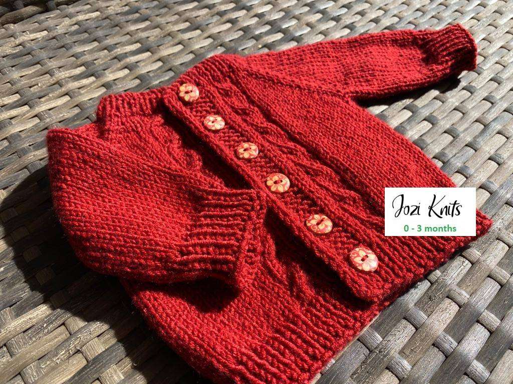 Baby Cardigan Ruby Red (0 - 3 mths) Hand Knitted