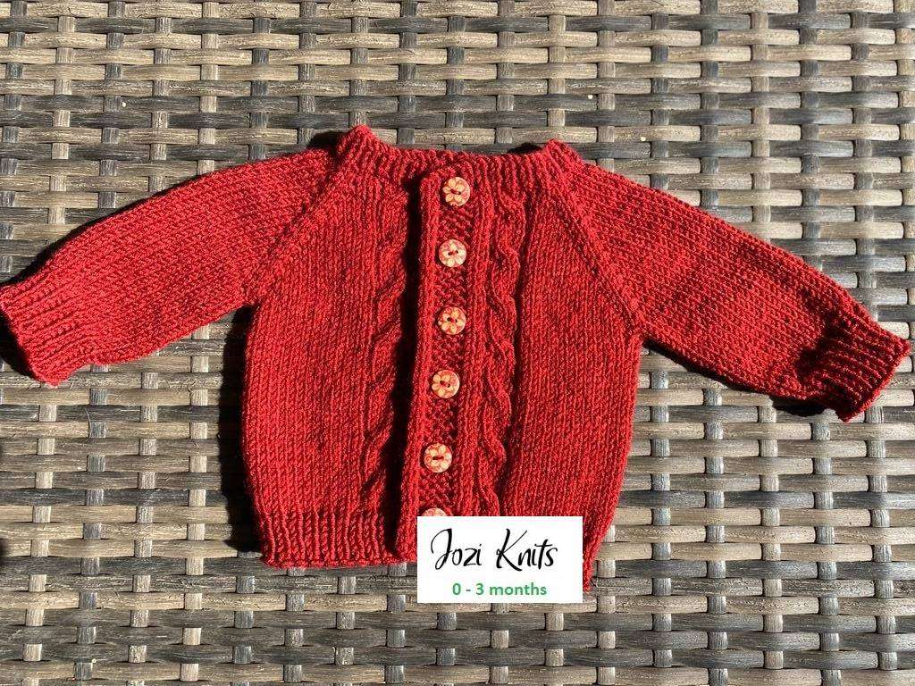 Baby Cardigan Ruby Red (0 - 3 mths) Hand Knitted