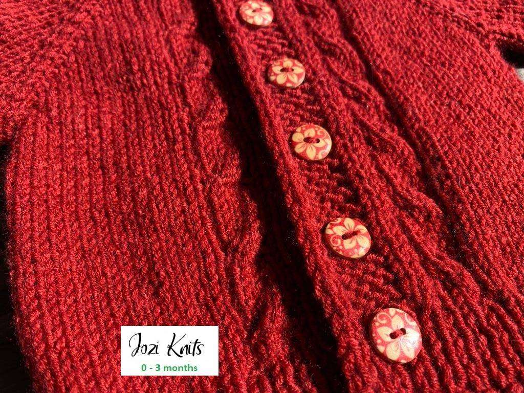 Baby Cardigan Ruby Red (0 - 3 mths) Hand Knitted