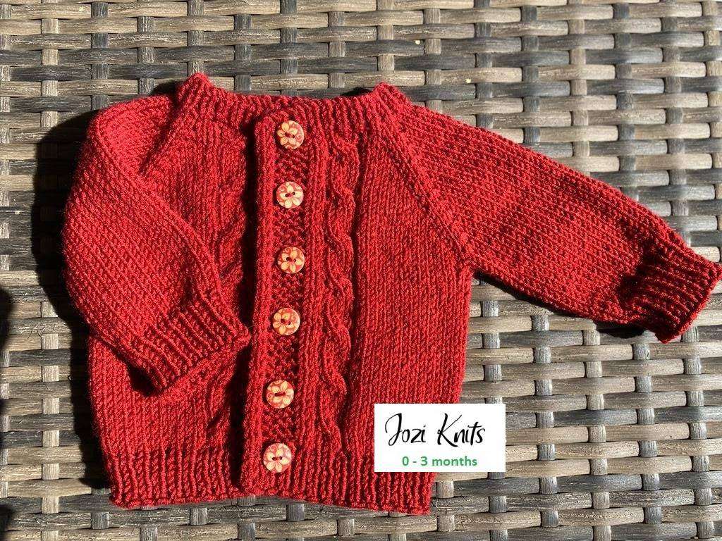 Baby Cardigan Ruby Red (0 - 3 mths) Hand Knitted