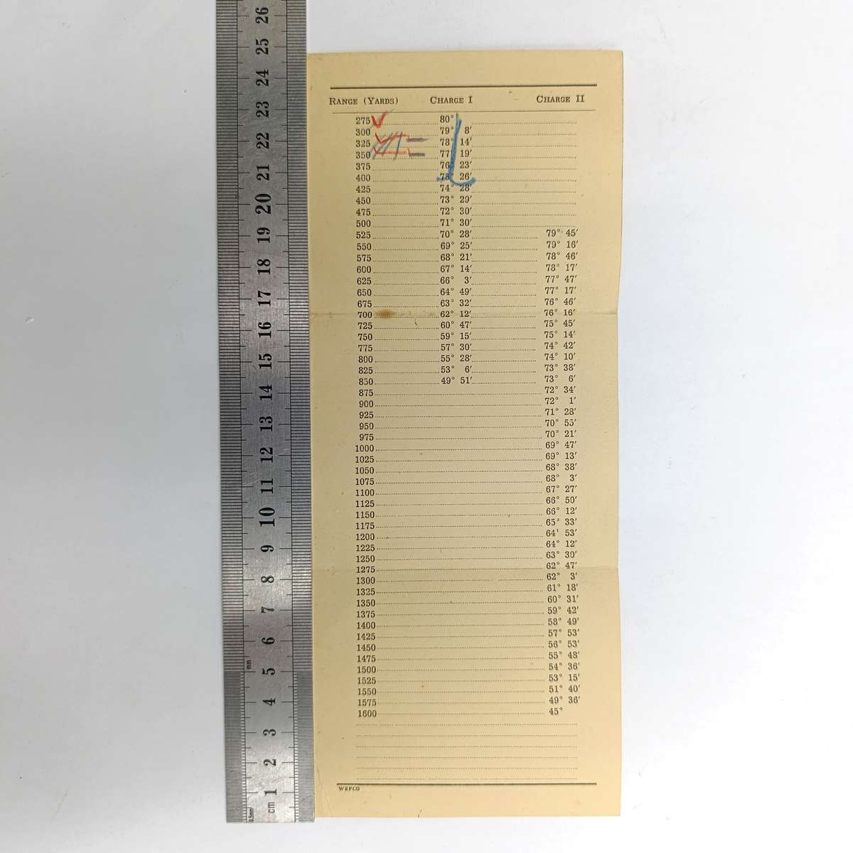 WW2 Period 3-inch mortar table of elevations booklet