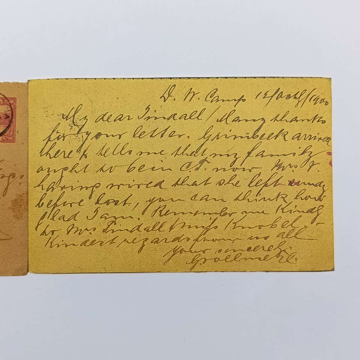 Pow Boer War postcard October 1900 from Deadwood Camp St Helena to Stellenbosch