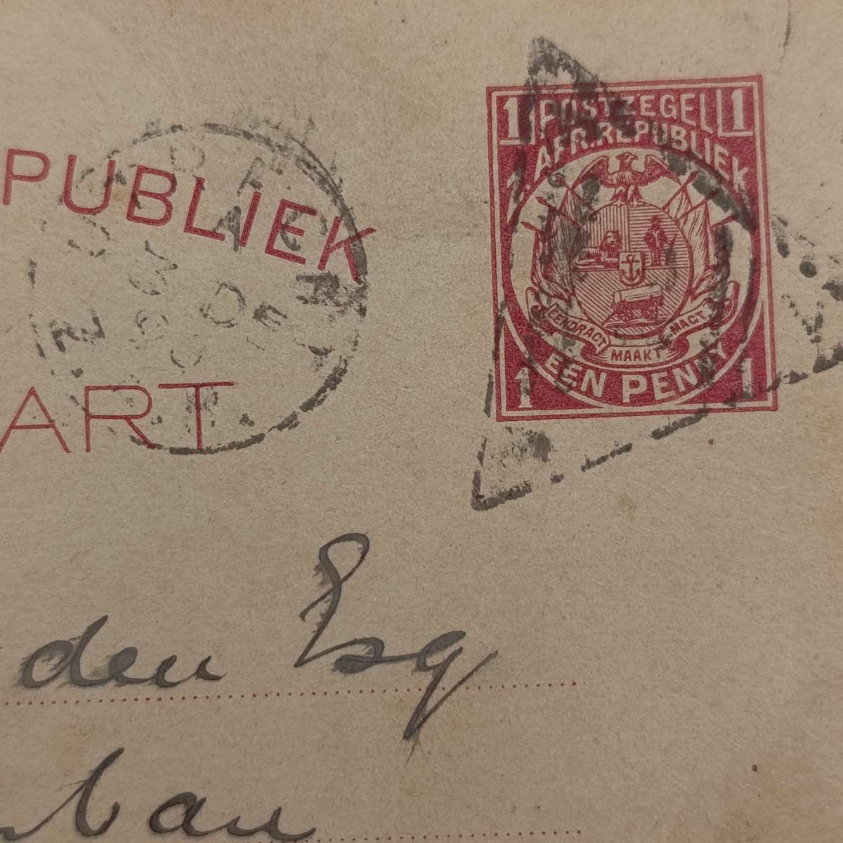 ZAR Briefkaart Utrecht to Durban, Natal 1890 with triangular Utrecht cancellation