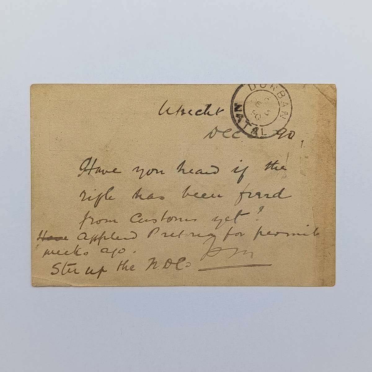 ZAR Briefkaart Utrecht to Durban, Natal 1890 with triangular Utrecht cancellation