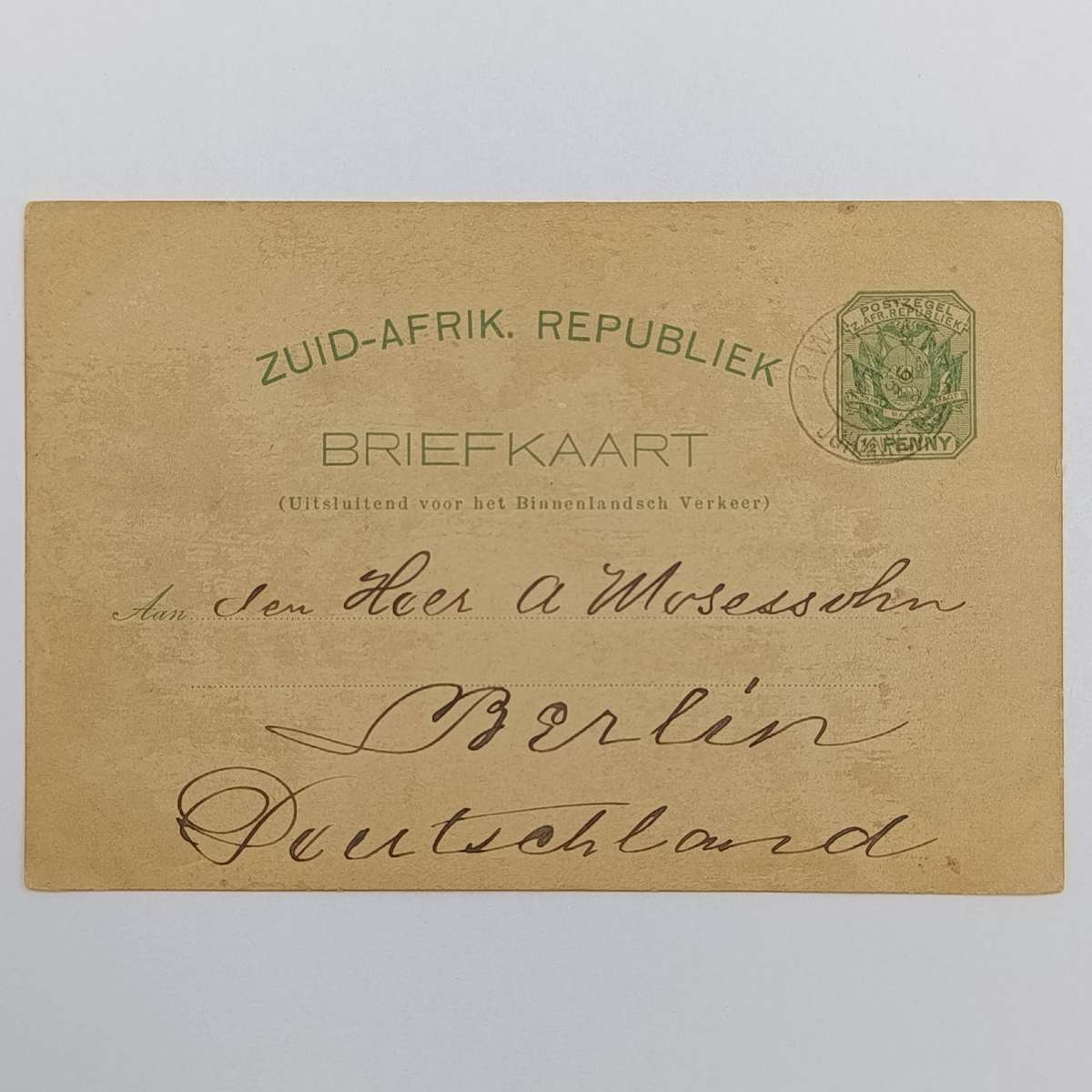 Postal History ZAR Briefkaart from Johannesburg South Africa to Berlin Germany