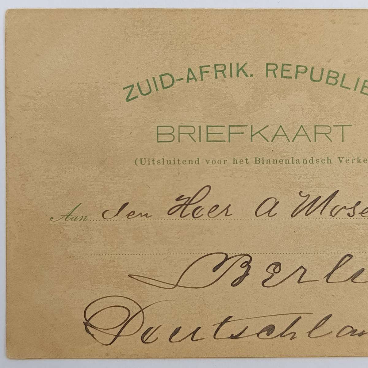 Postal History ZAR Briefkaart from Johannesburg South Africa to Berlin Germany