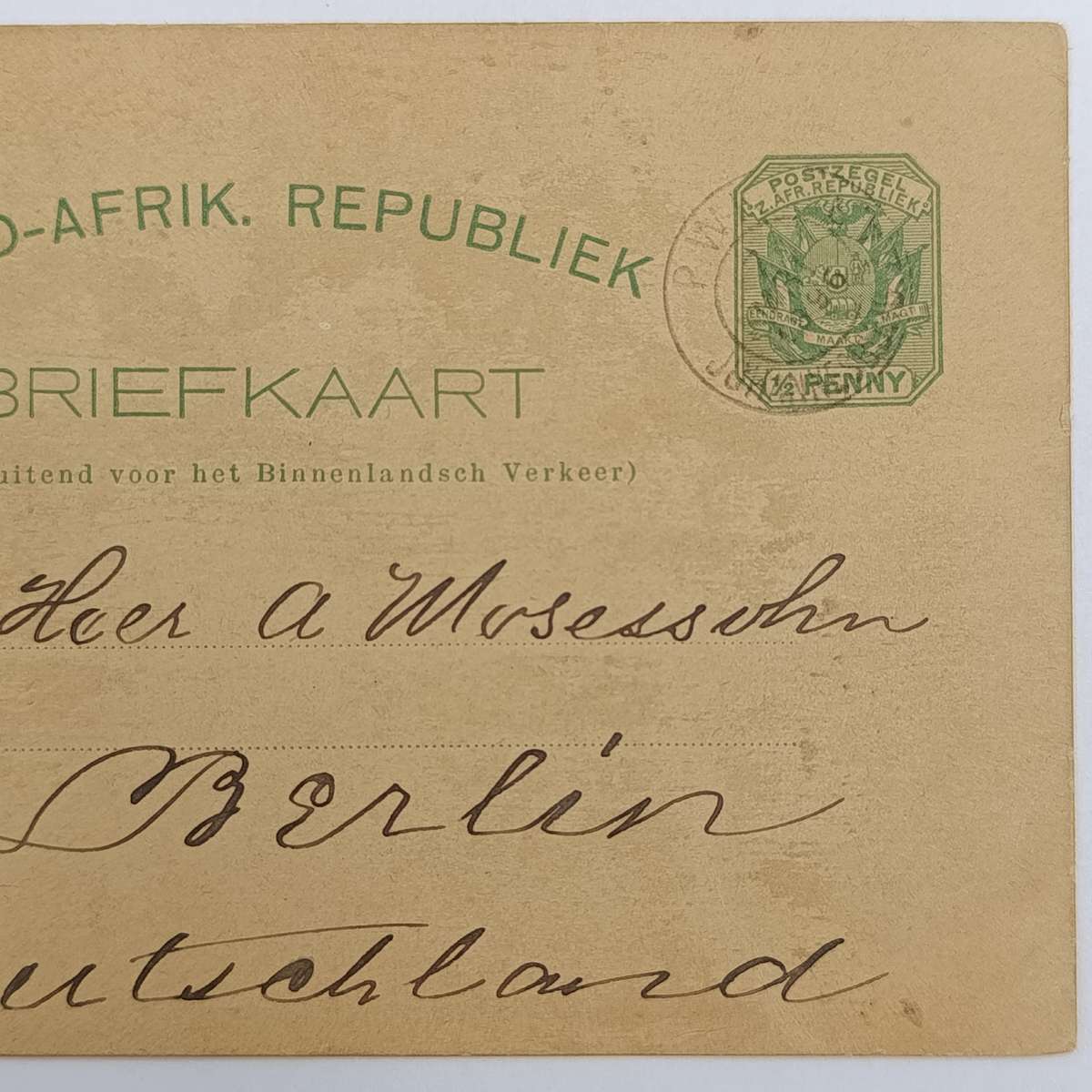 Postal History ZAR Briefkaart from Johannesburg South Africa to Berlin Germany