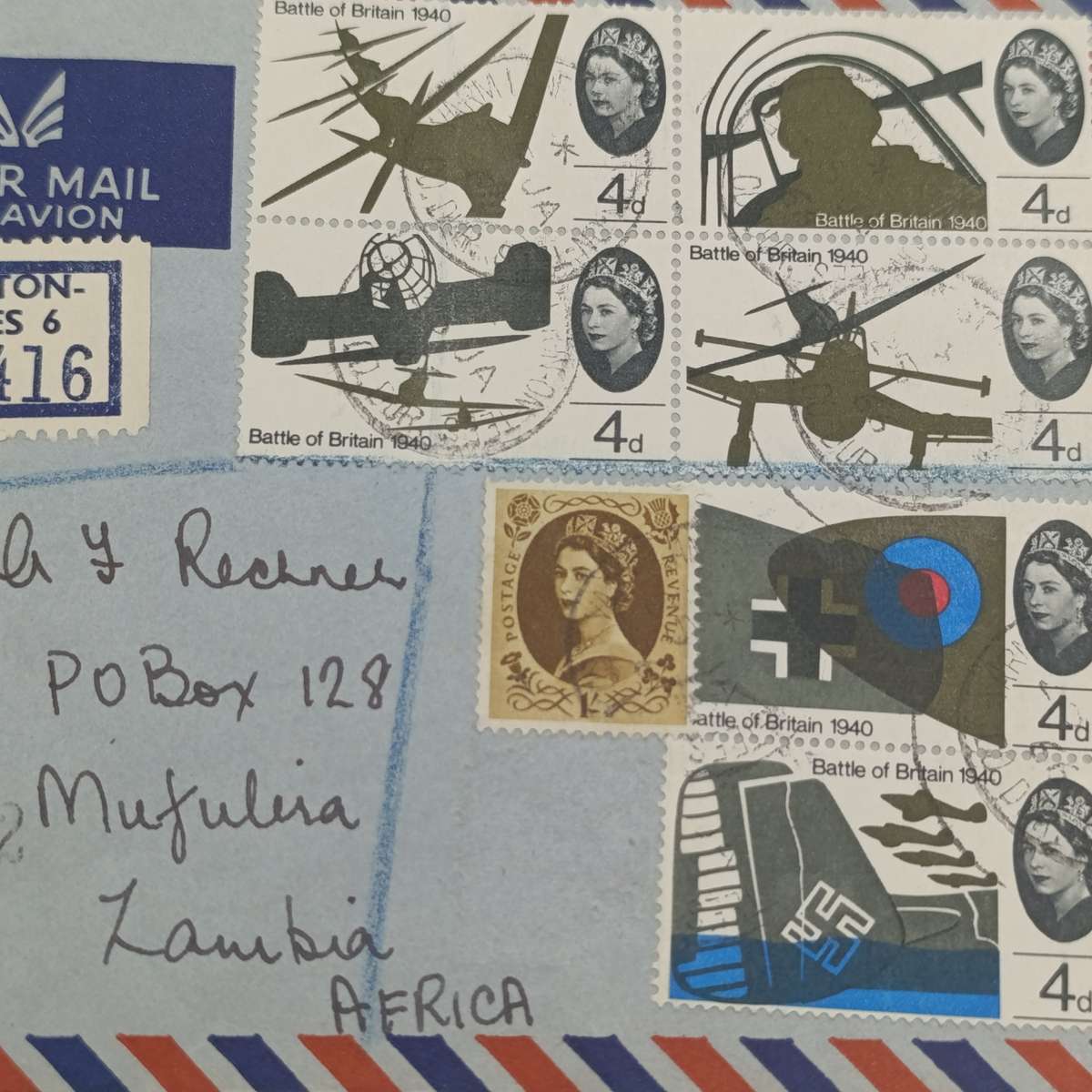 Postal History registered airmail cover Canada to Zambia 1966 backstamped Mufulira & Ndola