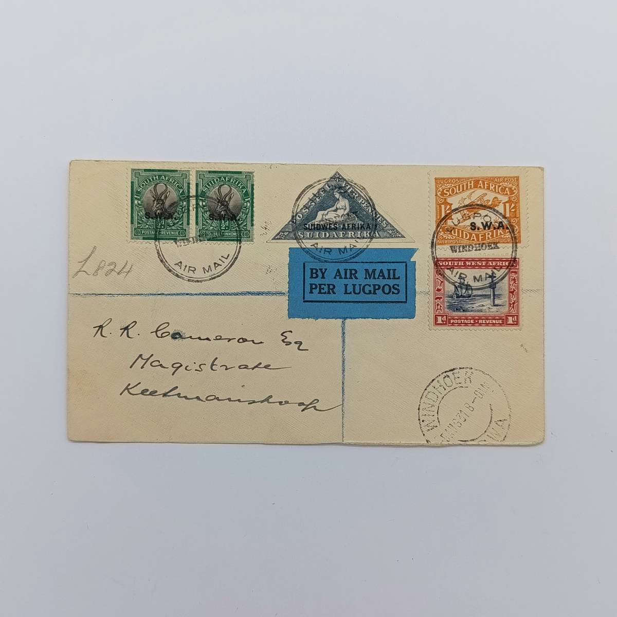 Registered Airmail cover Windhoek to Keetmanshoop South West Africa with 5x SWA stamps