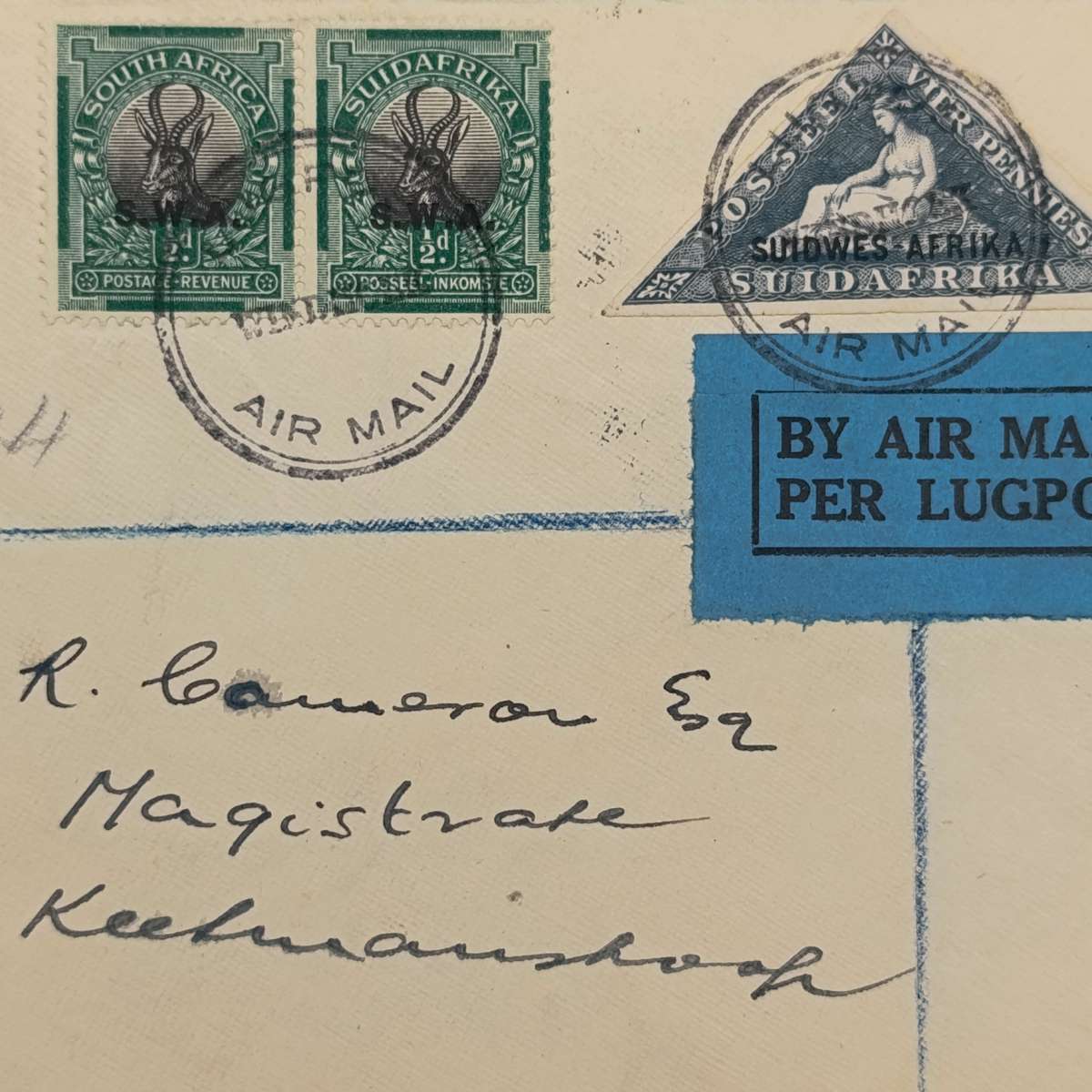 Registered Airmail cover Windhoek to Keetmanshoop South West Africa with 5x SWA stamps