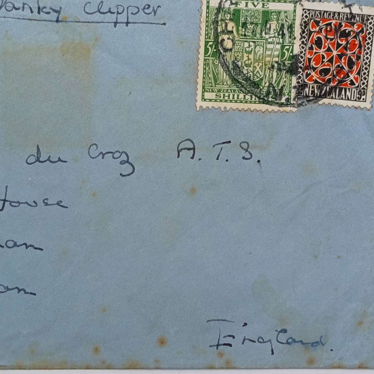 Air mail cover New Zealand to England