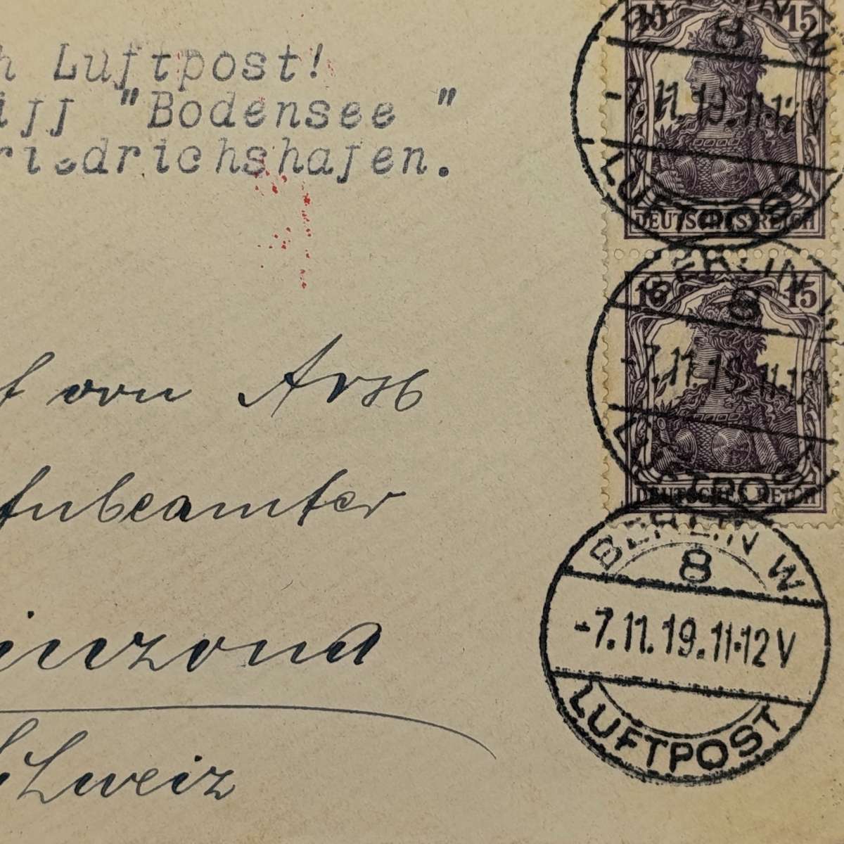 Flight Cover for the Zeppelin "Bodensee" from Berlin to Friedrichshafen on 7/11/1919