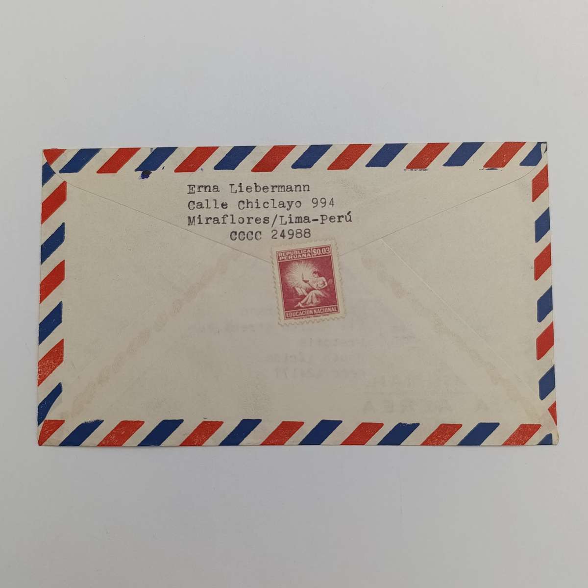 Airmail cover from Lima-Peru to Pretoria, South Africa with 5 Peru stamps