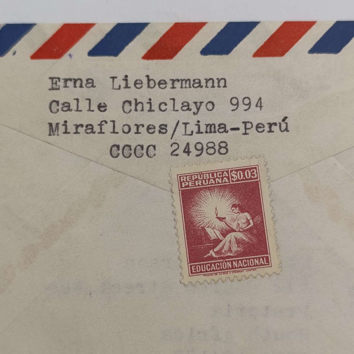Airmail cover from Lima-Peru to Pretoria, South Africa with 5 Peru stamps